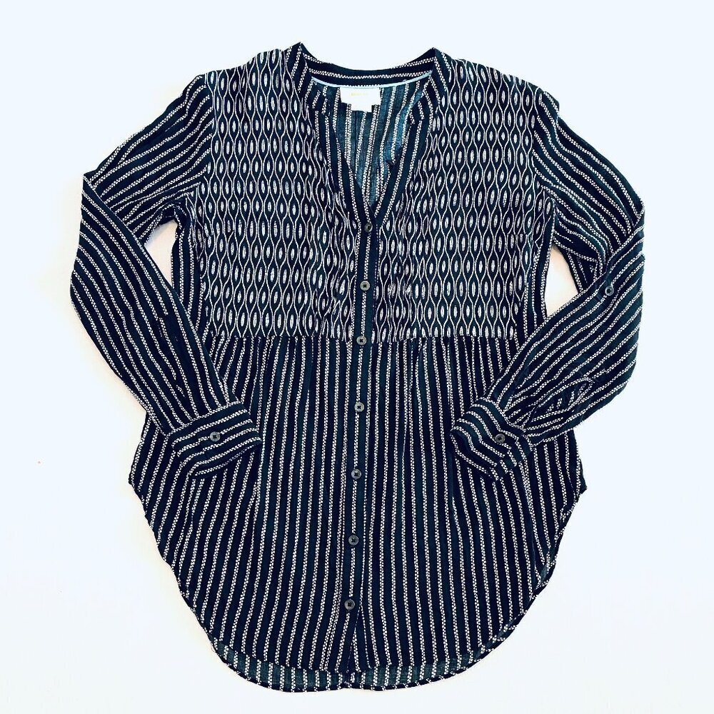 Anthropologie Maeve Calia black & white tunic top Womens 2 petite feminine flowy - Picture 2 of 13